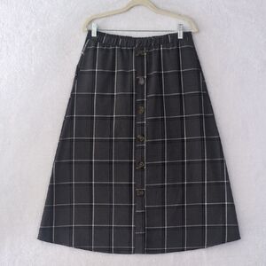 Les Amis Women's Gray Plaid Button‎ Preppy Academia Midi Skirt Size M